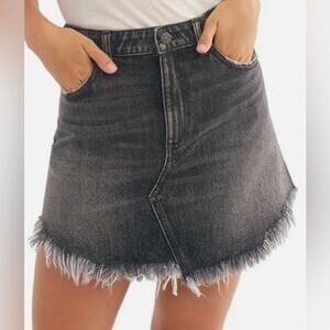 Free People We The Free Bailey Black Denim Frayed Mini Skirt